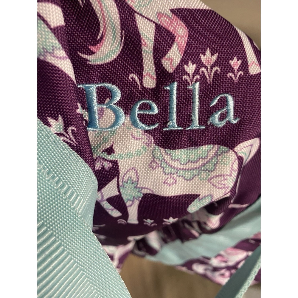 Pottery Barn Kids Mackenzie Large Duffle‎ Bag Purple Teal Unicorn BELLA monogram - Picture 3 of 5